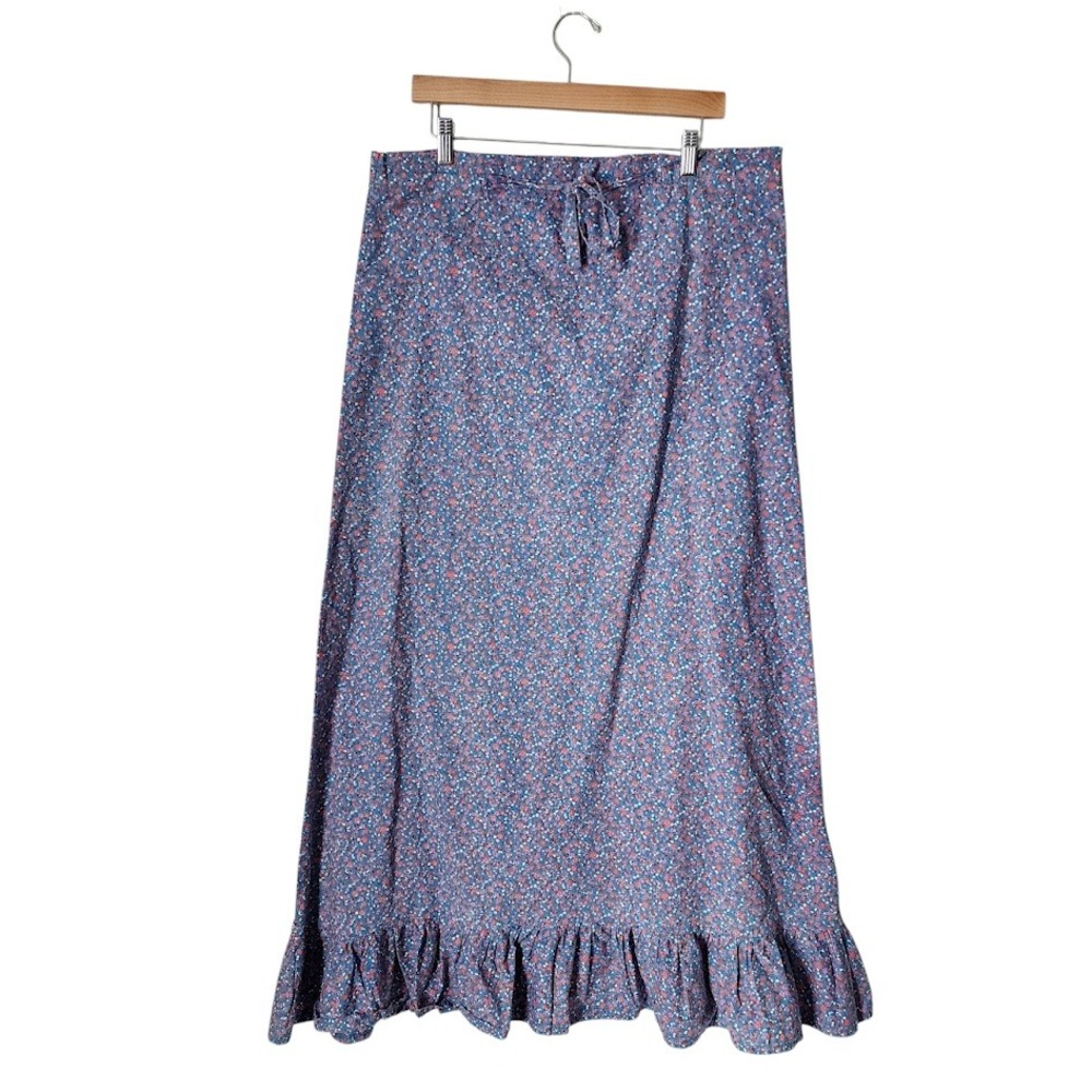 CIRELLI Denmark Blue Floral Ruffle Hem Midi Skirt Size 40 Boho Cottagecore M‎